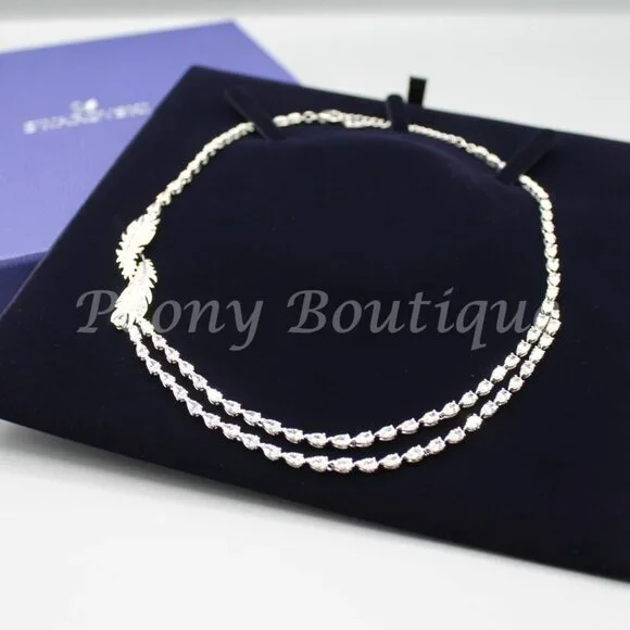 Swarovski 5493404 Nice feather crystal necklace jewelry elegant fashion silver